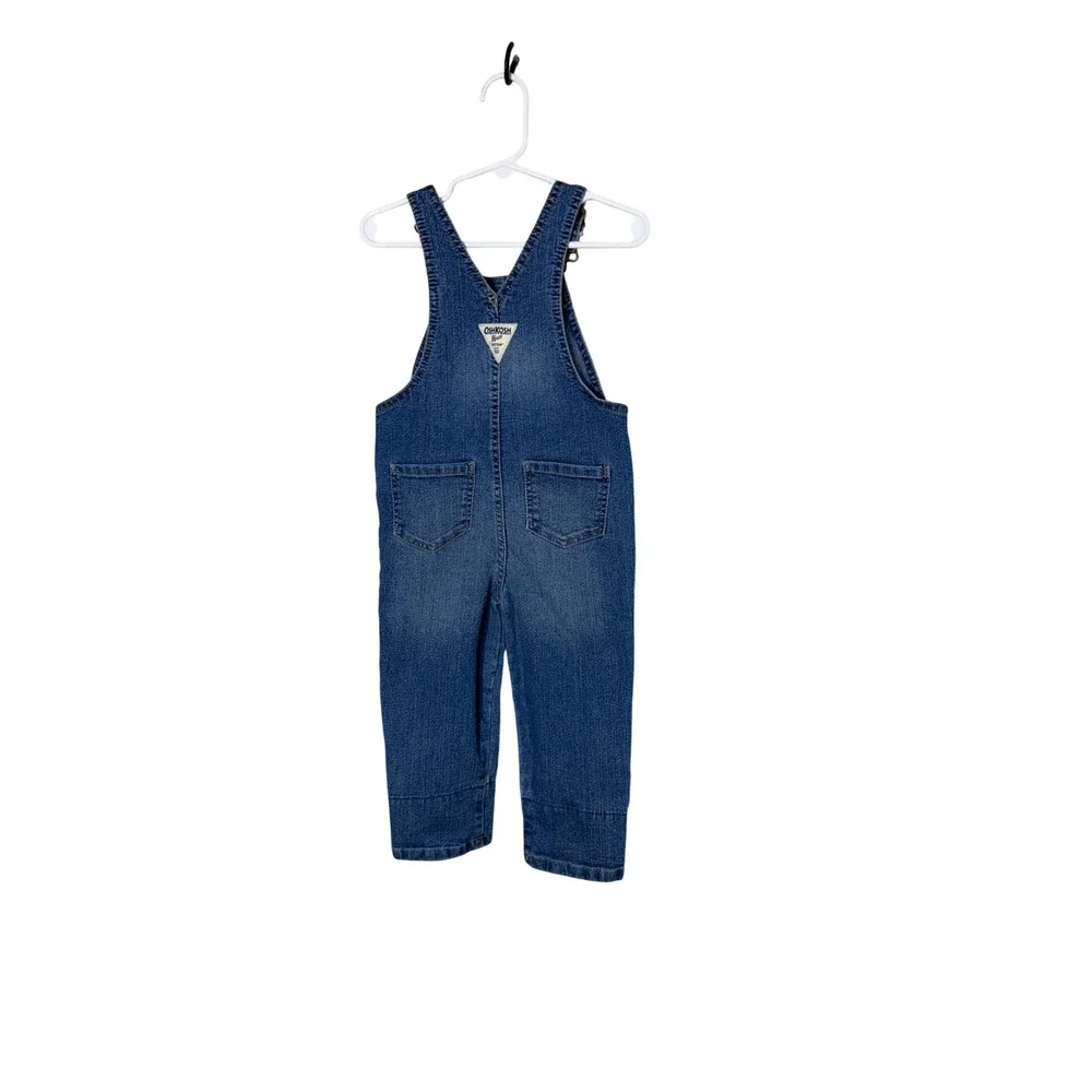 OshKosh Bgosh Kids 2T Blue Denim Floral Trim Bib Overalls Medium Wash